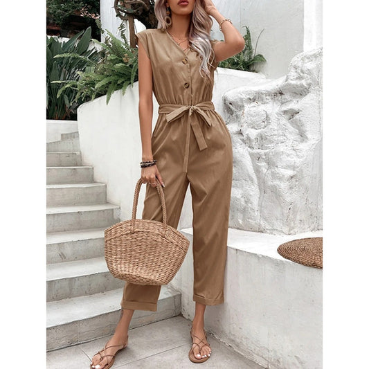 Eleganter ärmelloser V-Ausschnitt Jumpsuit – Figurschmeichelnder Schnitt, vielseitig tragbar – Ideal für Frühling & Sommer
