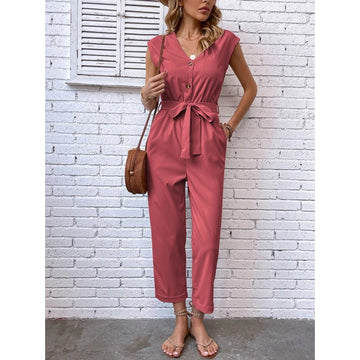 Eleganter ärmelloser V-Ausschnitt Jumpsuit – Figurschmeichelnder Schnitt, vielseitig tragbar – Ideal für Frühling & Sommer