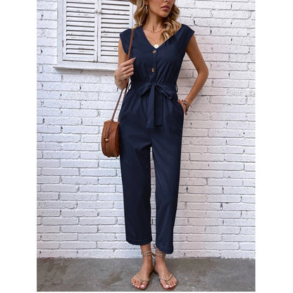 Eleganter ärmelloser V-Ausschnitt Jumpsuit – Figurschmeichelnder Schnitt, vielseitig tragbar – Ideal für Frühling & Sommer