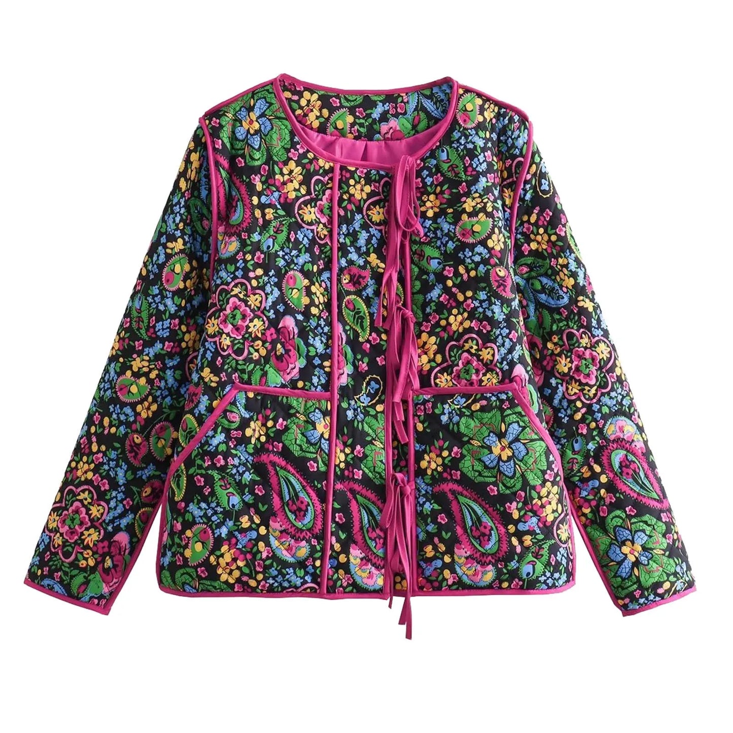 Gepolsterte Strickjacke mit Blumendruck – Warme Übergangsjacke für Herbst & Winter