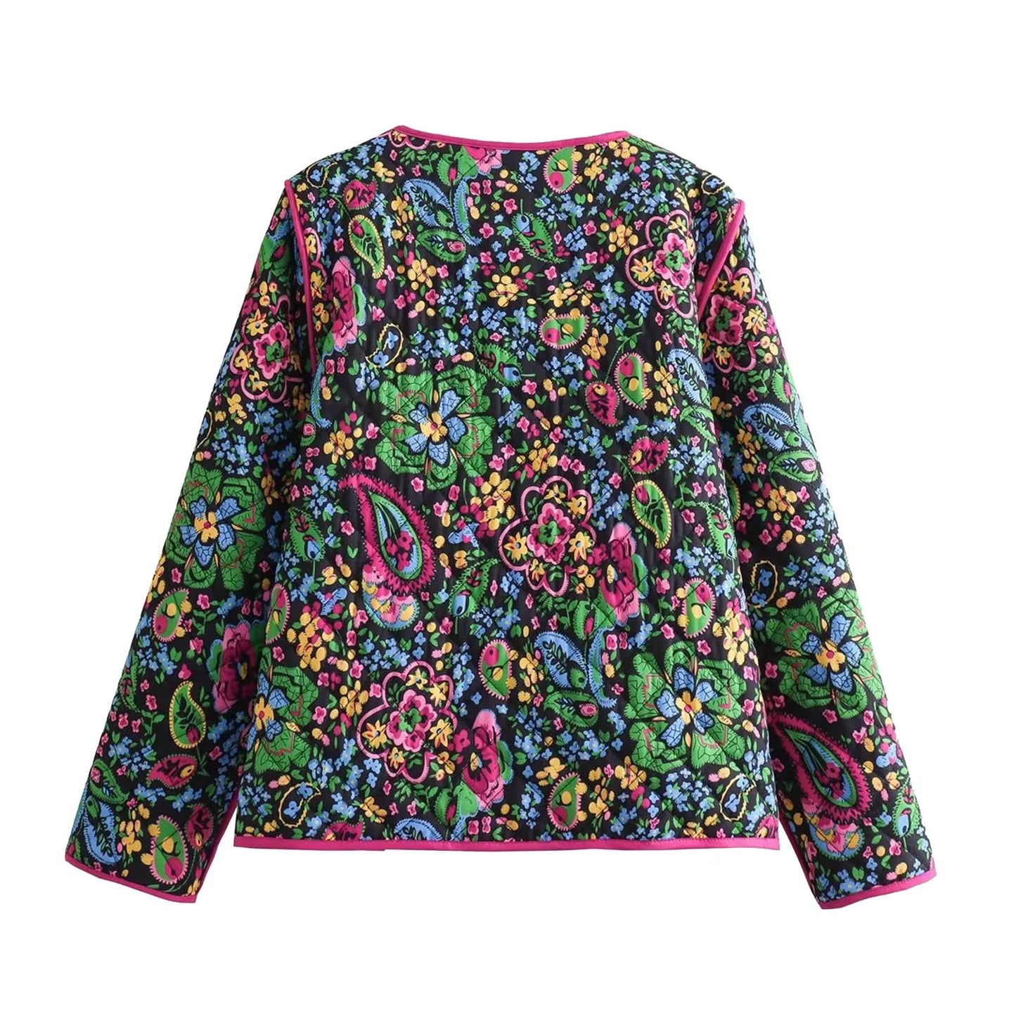 Gepolsterte Strickjacke mit Blumendruck – Warme Übergangsjacke für Herbst & Winter