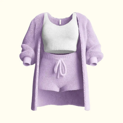 3-teiliges Damen-Pyjama-Set aus Fleece  – Ideal für Herbst & Winter