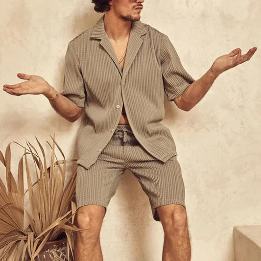 Sommer-Set für Herren | Kurzarm-Hemd & Shorts aus Leinen-Baumwoll-Mix – Atmungsaktiv & Leicht | Ideal für den Sommer
