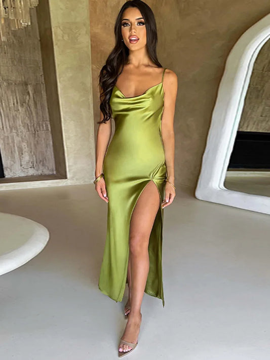 Satin Rückenfreies Maxikleid mit Spaghettiträgern | Ideal für Frühling und Sommer