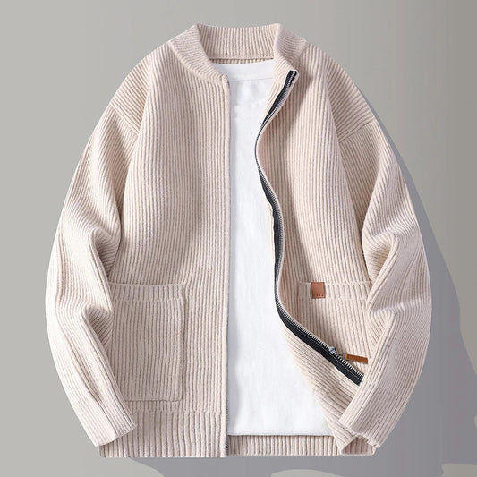 Herren-Zip-Cardigan mit Rippstrick und Fronttaschen
