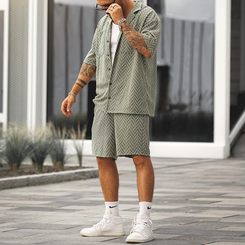 Vintage Sommer-Set für Herren – Kurzarm-Hemd & Shorts  – Ideal für Sommer