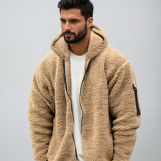 Herren-Winterjacke mit Kapuze, Reißverschluss und lockerem Schnitt