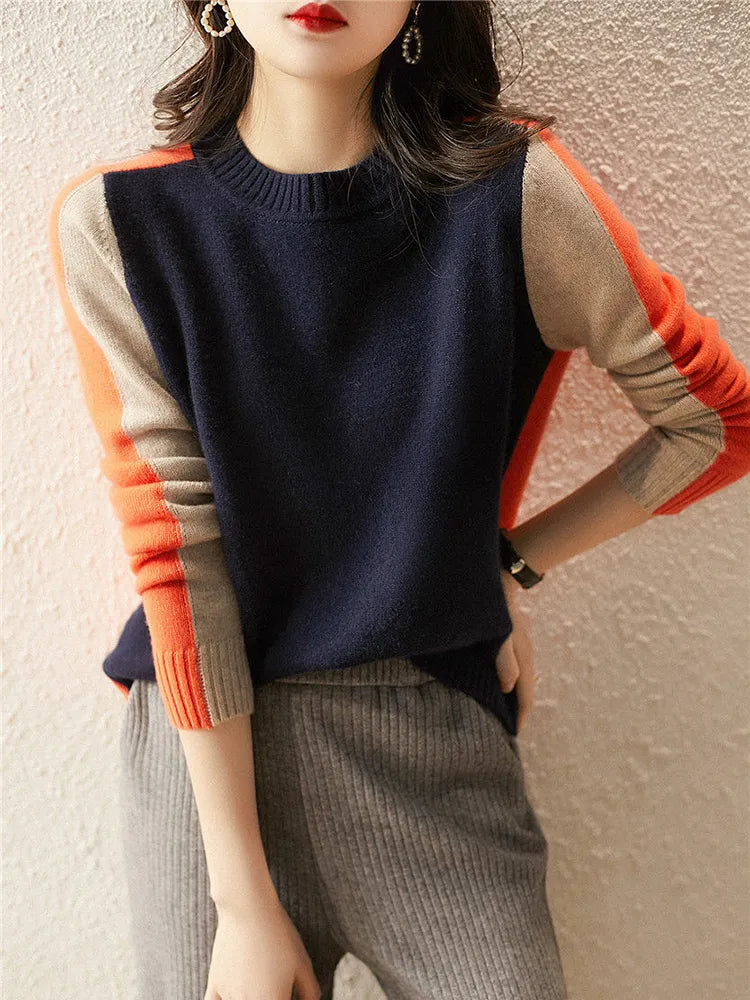 Color-Block Wollpullover für Damen | Ideal für Herbst und Winter