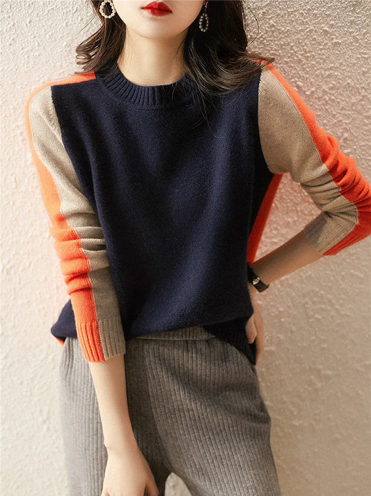 Color-Block Wollpullover für Damen | Ideal für Herbst und Winter