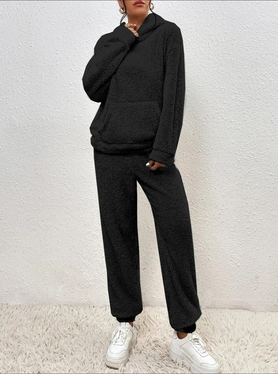 Bequemer Teddy-Hausanzug mit Kapuze und Wärmendem -  Ideal für Herbst und Winter