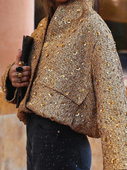 Pailletten-Bomberjacke mit elastischer Taille und Rippstrickbündchen | Ideal für besondere Anlässe