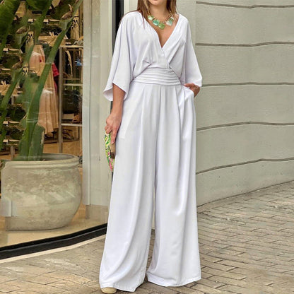 Batwing-Ärmel Jumpsuit mit Weitem Schnitt – Ideal für Herbst