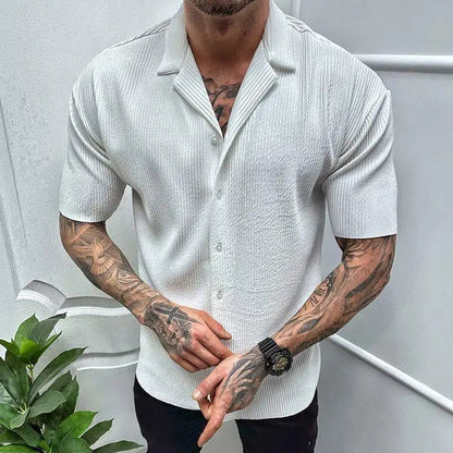 Rippensommer Hemd mit Vintage-Spitzenkragen - Ideal für den Sommer