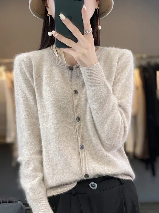 Klassischer Kaschmir-Pullover mit Knöpfen für Frauen