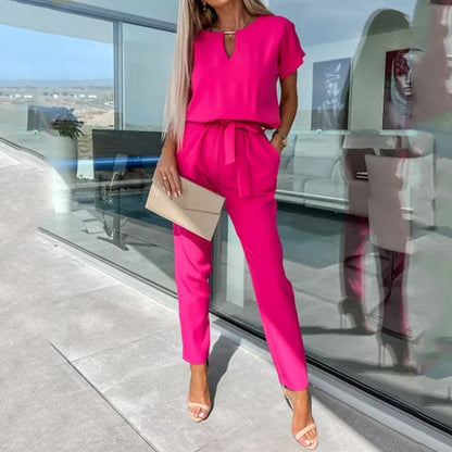 V-Ausschnitt Kurzarm Jumpsuit – Weiches Material, Figurschmeichelnde Passform - Ideal für Frühling & Sommer
