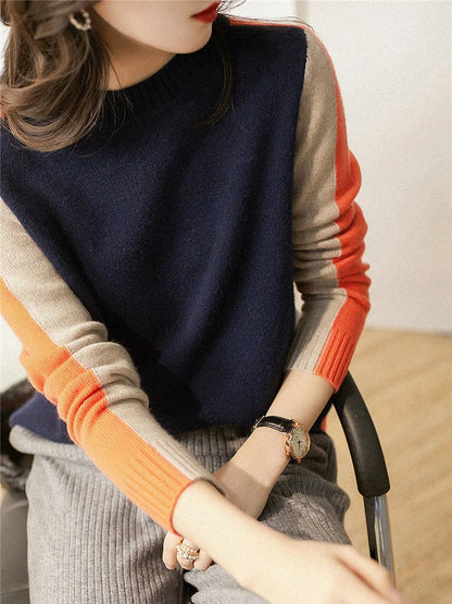 Color-Block Wollpullover für Damen | Ideal für Herbst und Winter