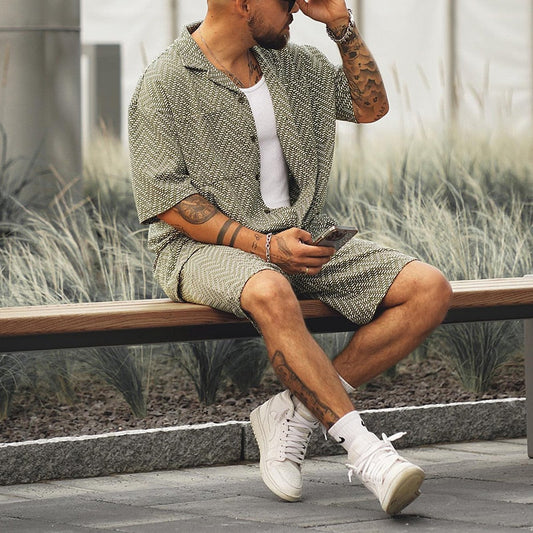 Vintage Sommer-Set für Herren – Kurzarm-Hemd & Shorts  – Ideal für Sommer