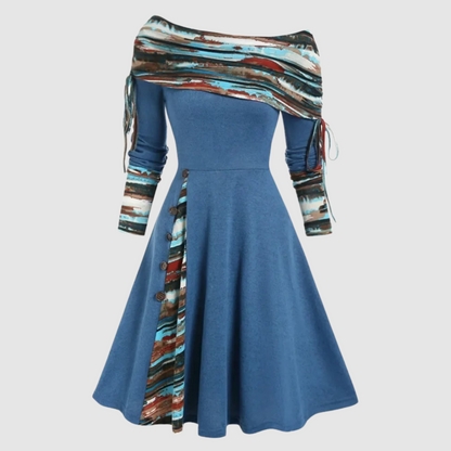 Off-Shoulder Langarm-Winterkleid | Ideal für Winter
