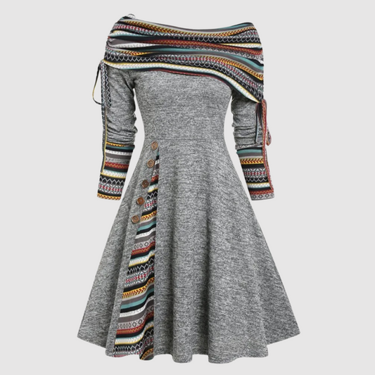 Off-Shoulder Langarm-Winterkleid | Ideal für Winter