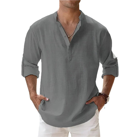 Herren Sommer Henley-Shirt mit Stehkragen und Kurzen Ärmeln