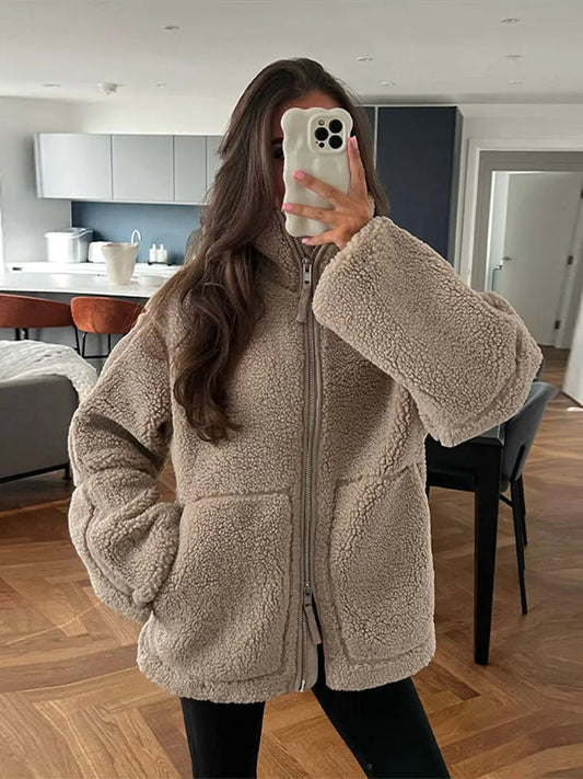 Teddy-Mantel mit Knopfleiste und tiefen Taschen I Ideal für den Winter