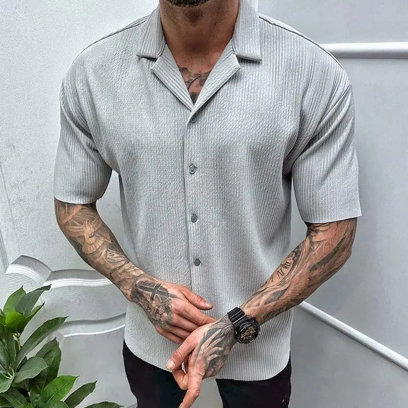 Rippensommer Hemd mit Vintage-Spitzenkragen - Ideal für den Sommer