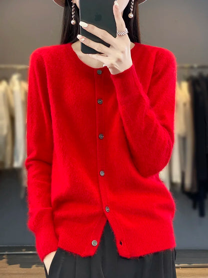 Klassischer Kaschmir-Pullover mit Knöpfen für Frauen