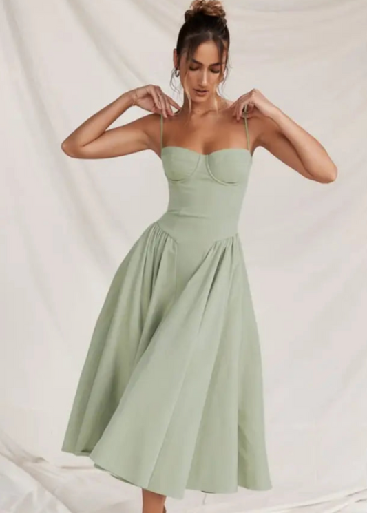 Schulterfreies Midikleid mit fließendem Stoff | Perfekt für Frühling & Sommer