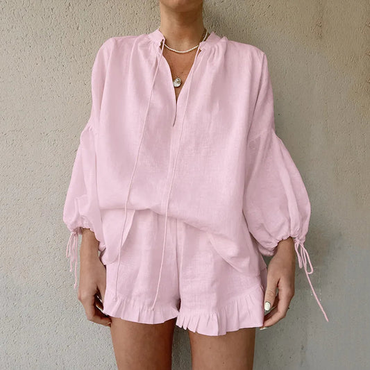 Lexie Sommer Set mit Spitzenhemd und Elastischen Shorts - Ideal für heiße Tage