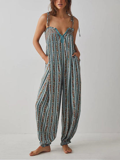 Tiefes V-Ausschnitt Rückenfreies Kleid mit Schnürung und buntem Druck – Ideal für den Sommer