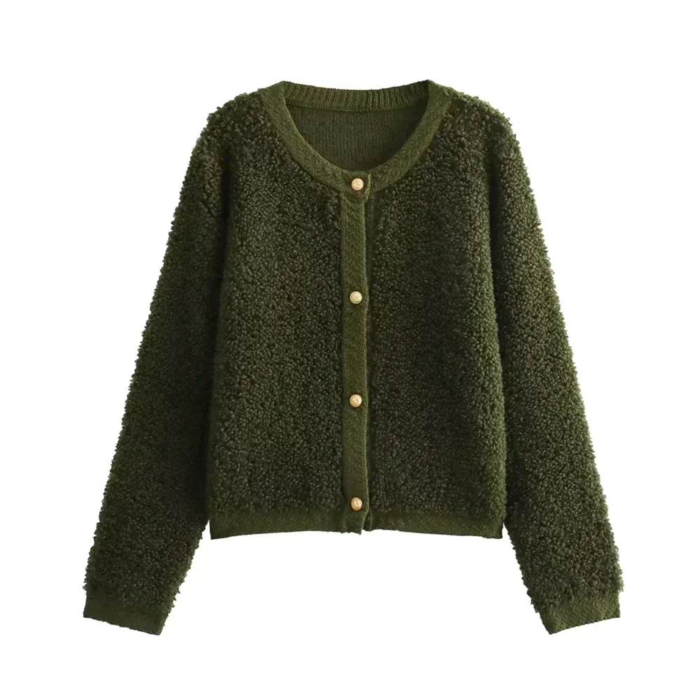 Damen Cropped Sherpa Strickjacke mit Knöpfen – Warmes Winter- und Herbst-Essential