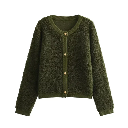 Damen Cropped Sherpa Strickjacke mit Knöpfen – Warmes Winter- und Herbst-Essential
