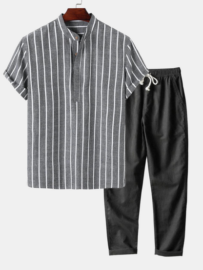Zweiteiliges Herren-Set aus Kurzarmhemd & knielanger Hose – Ideal für den Sommer