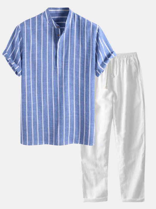Zweiteiliges Herren-Set aus Kurzarmhemd & knielanger Hose – Ideal für den Sommer