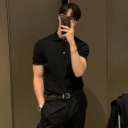 Herren Retro Strick-Poloshirt mit Kragen & Knopfleiste – Ideal für Frühling & Sommer