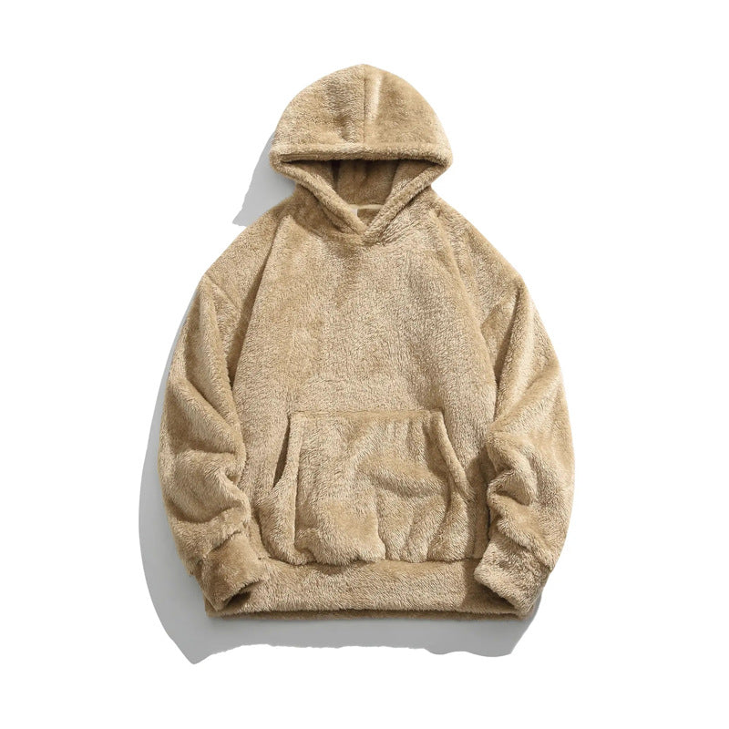 Beige Kapuzenpullover aus Fleece, kuschelig und warm, ideal für Herbst und Winter. Modischer Hoodie für Damen und Herren, bequem und stilvoll.