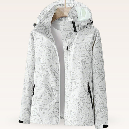 Damen-Sommerjacke mit Kapuze, Blattmuster und Taillenzug