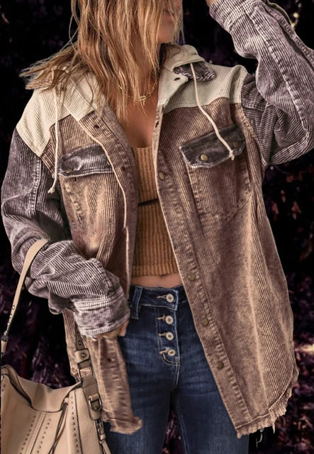 Cropped Cordjacke mit Knopfleiste und Brusttaschen | Ideal für Herbst