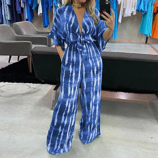 Weiter Bein-Jumpsuit mit V-Ausschnitt und Dolman-Ärmeln | ideal für Frühling/Sommer