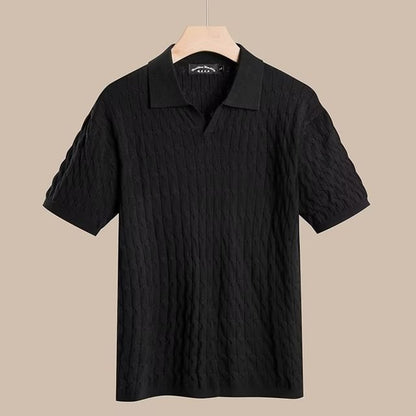 Double White Kurzarm Polo-Shirt mit Kabelstrickmuster  - für den Sommer