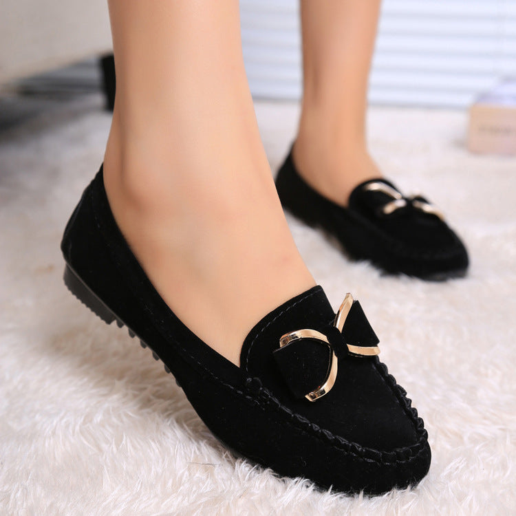 Damen-Frühlings-Loafer aus gefrostetem Stoff mit Schleifendetail, Slip-On-Design, runder Spitze und Gummisohle