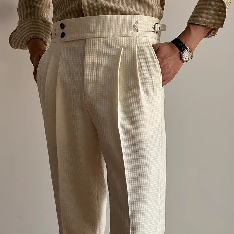 Herren-Anzughose mit geradem Bein, hoher Taille und Waffelstruktur