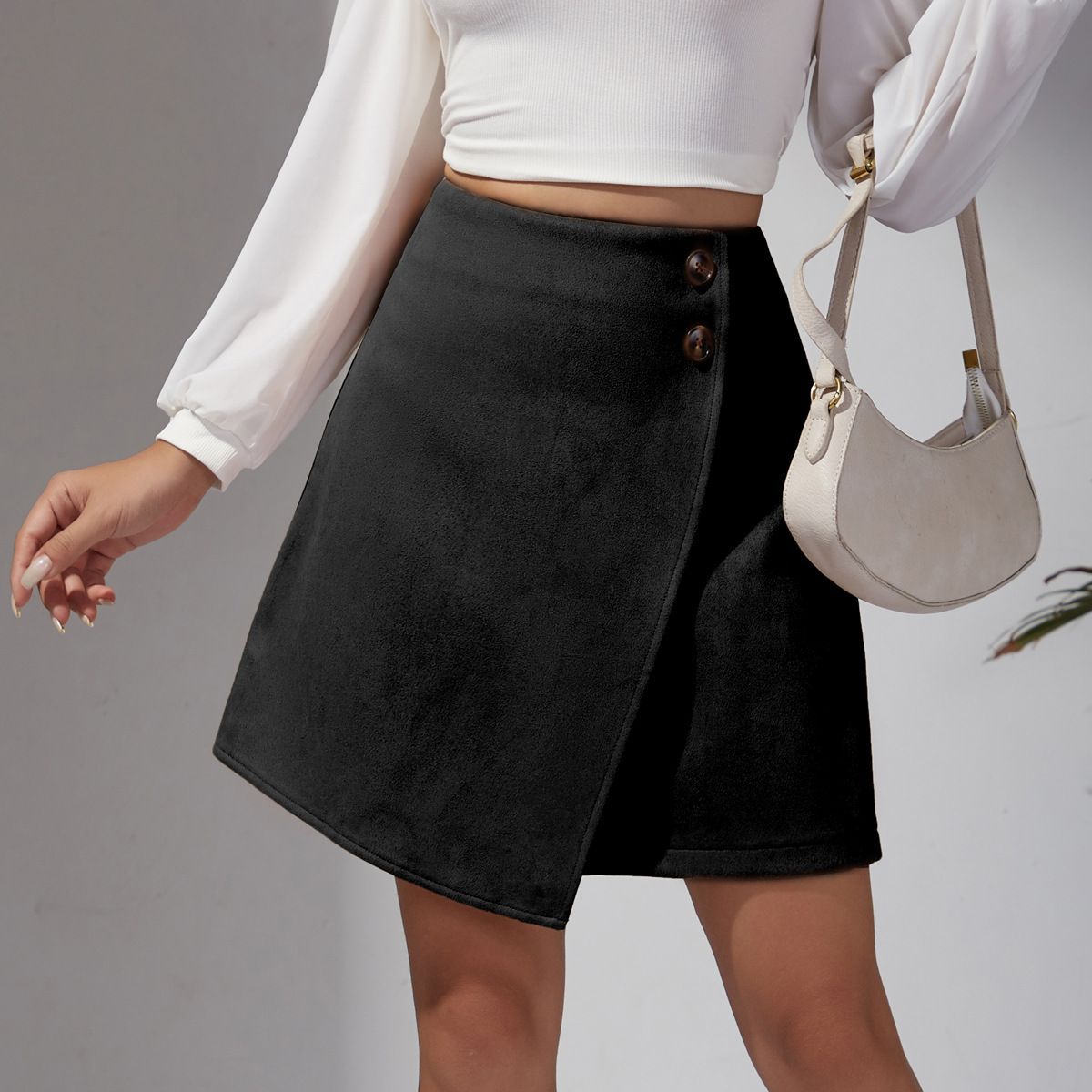 Wildleder-High-Waist-Asymmetrischer Minirock | Ideal für Herbst und Winter