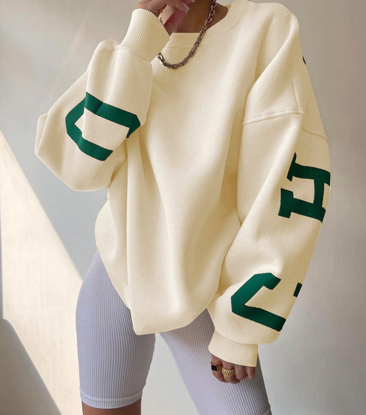 Damen Herbstpullover mit Aufdruck und verdicktem Stoff, Langarm