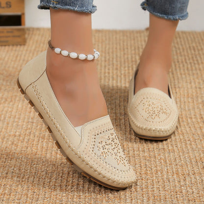 Damen-Slip-On-Loafer für den Frühling mit künstlichem PU-Obermaterial, Ziernähten und Gummisohle