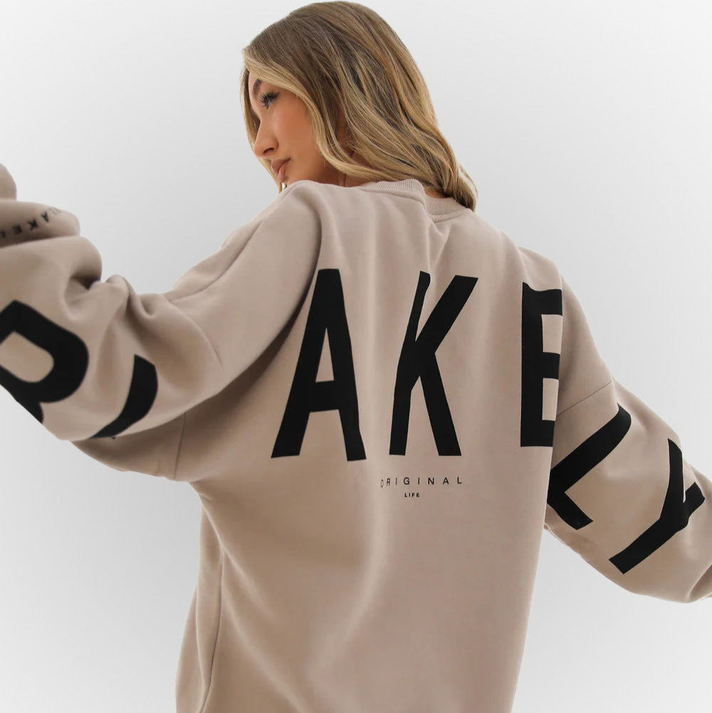 Damen Bedrucktes Sweatshirt für den Herbst mit lockerem Schnitt, langen Ärmeln und gerippten Säumen