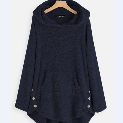 Damen Herbst Kapuzenpullover mit beidseitigem Fleecefutter, mittlerer Länge und lockerer Passform