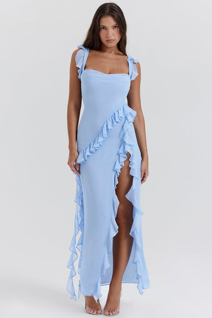 Langes Rüschenkleid mit Frontschlitz | Ideal für Frühling und Sommer