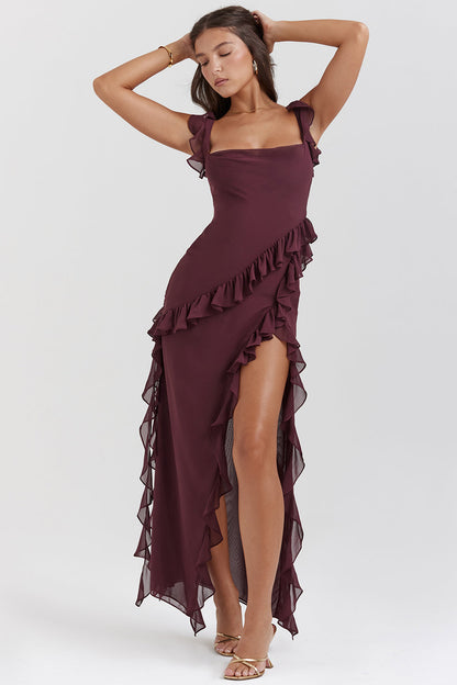 Langes Rüschenkleid mit Frontschlitz | Ideal für Frühling und Sommer