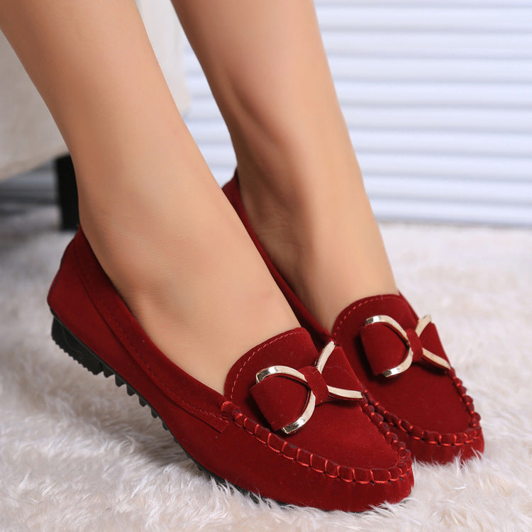 Damen-Frühlings-Loafer aus gefrostetem Stoff mit Schleifendetail, Slip-On-Design, runder Spitze und Gummisohle